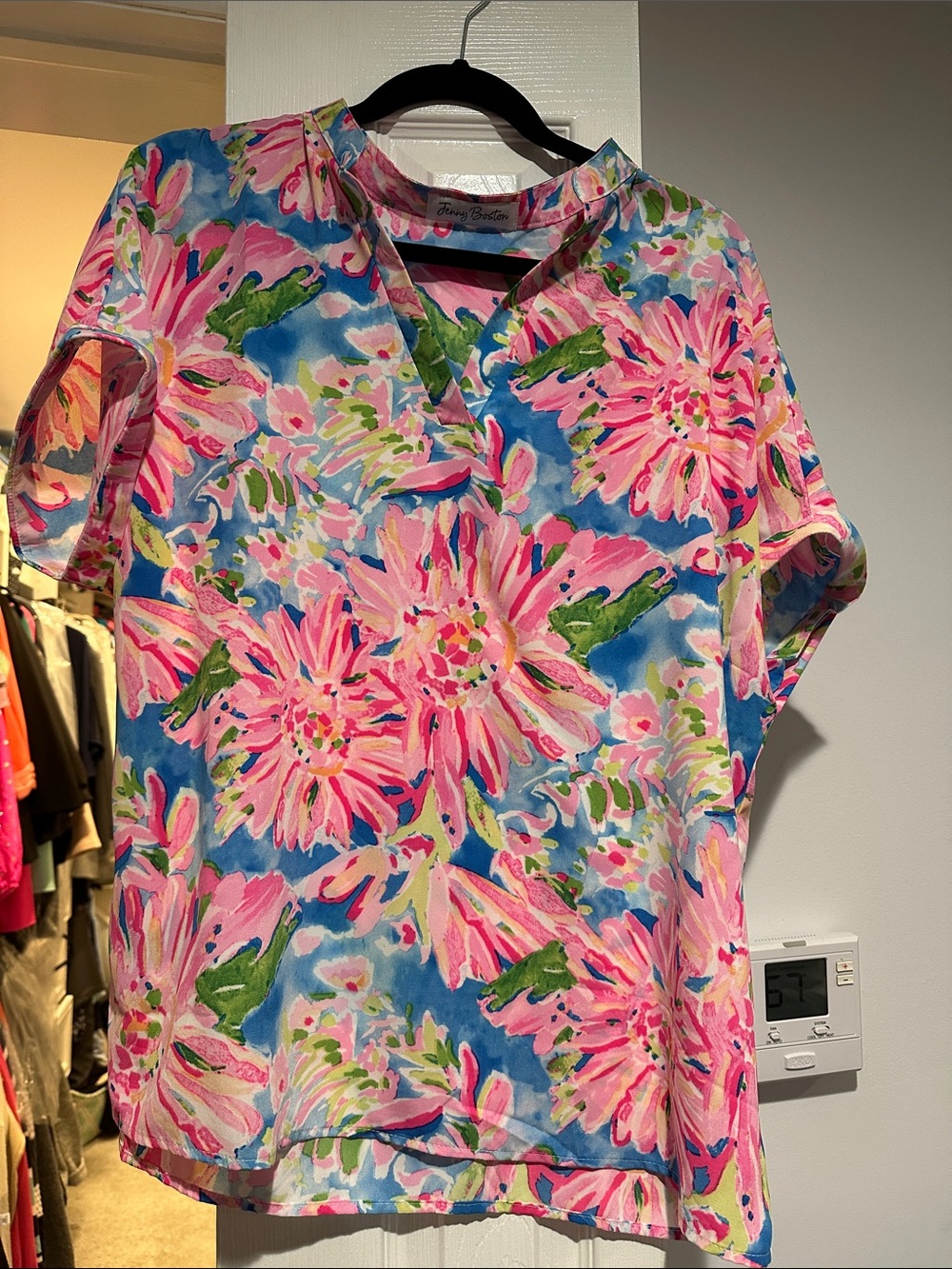 Floral Pink & Blue Top - Bright Watercolor Bloomy
